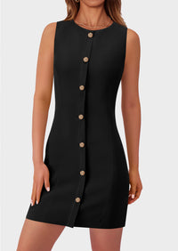 Business Sleeveless Button Down Elegant Work Office Formal Short Dresses