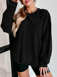 Ribbed Corduroy Crew Neck Long Sleeve Loose Fit Casual Oversized Sweatshirt
