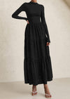 PRETTYGARDEN Long Sleeve Dress for Women Fall Eyelet Mock Neck A Line Elegant Classy Maxi Wedding Guest Dresses Pockets