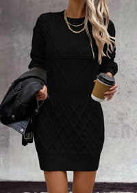 Long Sleeve Chunky Ribbed Knit Mini Sweater Dresses