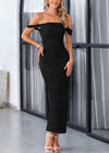 PRETTYGARDEN Womens Off The Shoulder Dress Ruched Bodycon Sleeveless Split Cocktail Party Maxi Dresses