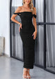 Off The Shoulder Ruched Bodycon Sleeveless Split Maxi Dresses