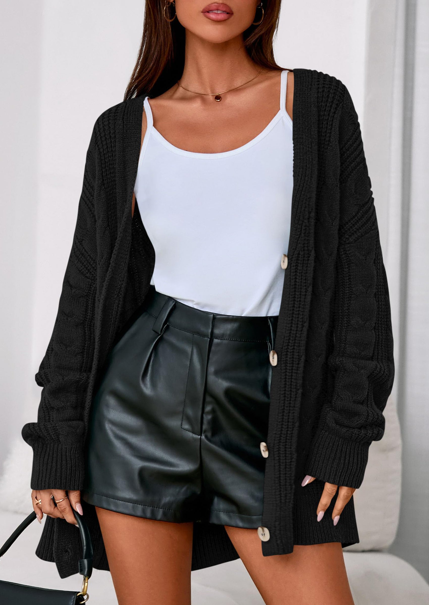 PRETTYGARDEN Women's Cable Knit Sweaters Fall Oversized Chunky Open Front Long Sleeve Cardigan Winter Coats