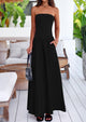 Strapless Patchwork Long Flowy Elegant Tube Top Maxi Dresses with Pockets