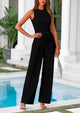 Ribbed Knit Sleeveless Crop Tank Tops Wide Leg Casual Pants Two Piece Sets