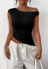 PRETTYGARDEN Womens Off The Shoulder Tops Summer Sleeveless One Shoulder Ruched Asymmetrical Y2K Going Out Crop Tank Top