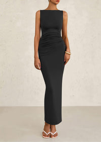 Sleeveless Ruched Bodycon Slit Long Maxi Dresses