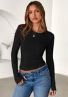 PRETTYGARDEN Womens Summer Fall Long Sleeve Shirts Ribbed Knit Fitted Basic Tee Going Out Tops Underscrub Casual Outfits