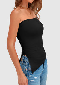 Strapless Ruched Asymmetric Bandeau Shirts