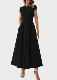 Casual Cap Sleeve Patchwork A Line Flowy Elegant Homecoming Maxi Dress