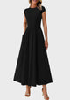 Casual Cap Sleeve Patchwork A Line Flowy Elegant Homecoming Maxi Dress