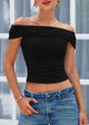 Off The Shoulder Short Sleeve Ruched Slim Fit Y2K Going Out Blouses