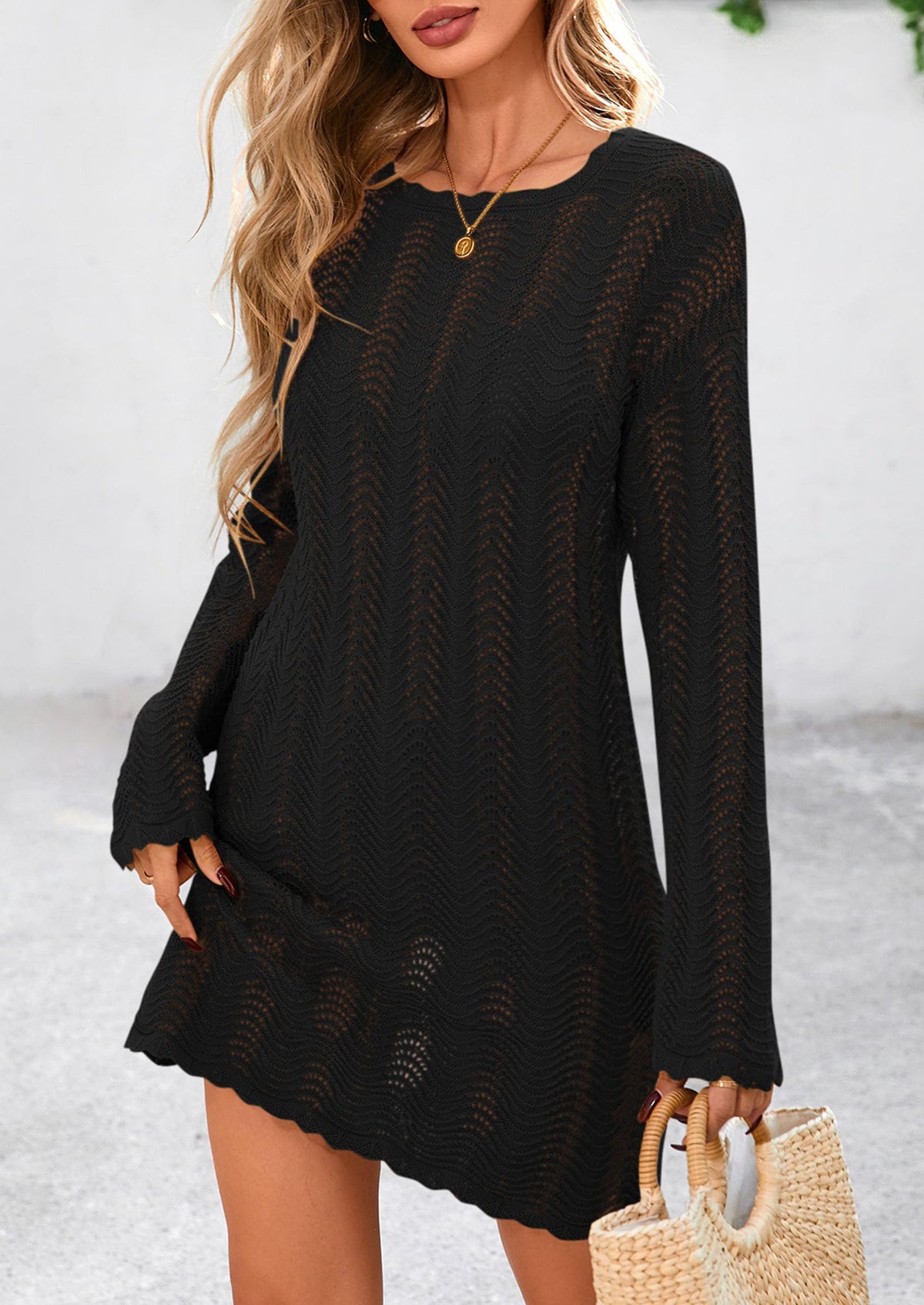 Crochet Knit Hollow Out Beach Vacation Cover Ups Dress