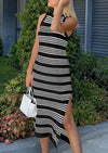 Knit Side Slit Striped Long Tank Dress