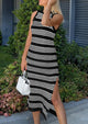 Knit Side Slit Striped Long Tank Dress