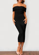 Off The Shoulder Elegant Ribbed Knit Bodycon Wedding Guest Sweater Midi Dresses