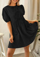 Casual Short Sleeve A Line Bow Tie Front Babydoll Loose Mini Dresses with Pockets