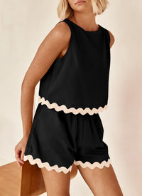 Beach Vacation Cropped Tank Top High Waist Shorts Two Piece Set