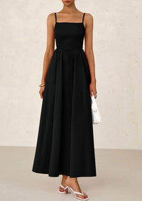 Smocked Beach Casual Spaghetti Strap Swing A Line Flowy Maxi Dresses
