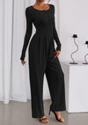 PRETTYGARDEN Jumpsuits for Women Dressy Casual Fall One Piece Outfits Long Sleeve Crew Neck Wide Leg Pants Rompers