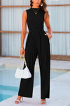 PRETTYGARDEN Sleeveless Mock Neck Wide Leg Pants Rompers with Pockets Casual Jumpsuits