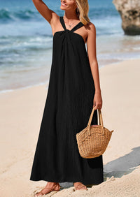 Casual Sleeveless Strappy Loose Flowy Beach Maxi Dress with Pockets