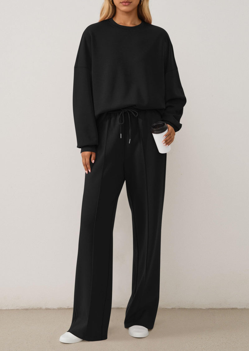 PRETTYGARDEN 2 Piece Sets For Women Fall Trendy Long Sleeve Sweatshirt Wide Leg Pants Loungewear Set Matching Sweatsuit