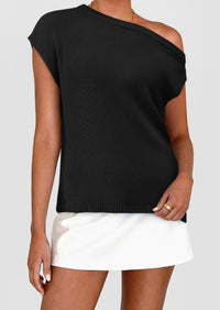 Off The Shoulder Casual Short Sleeve Tunic Lightweight Knit Sweaters