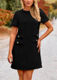 Summer Tweed Crew Neck Short Sleeve A Line Mini Dress