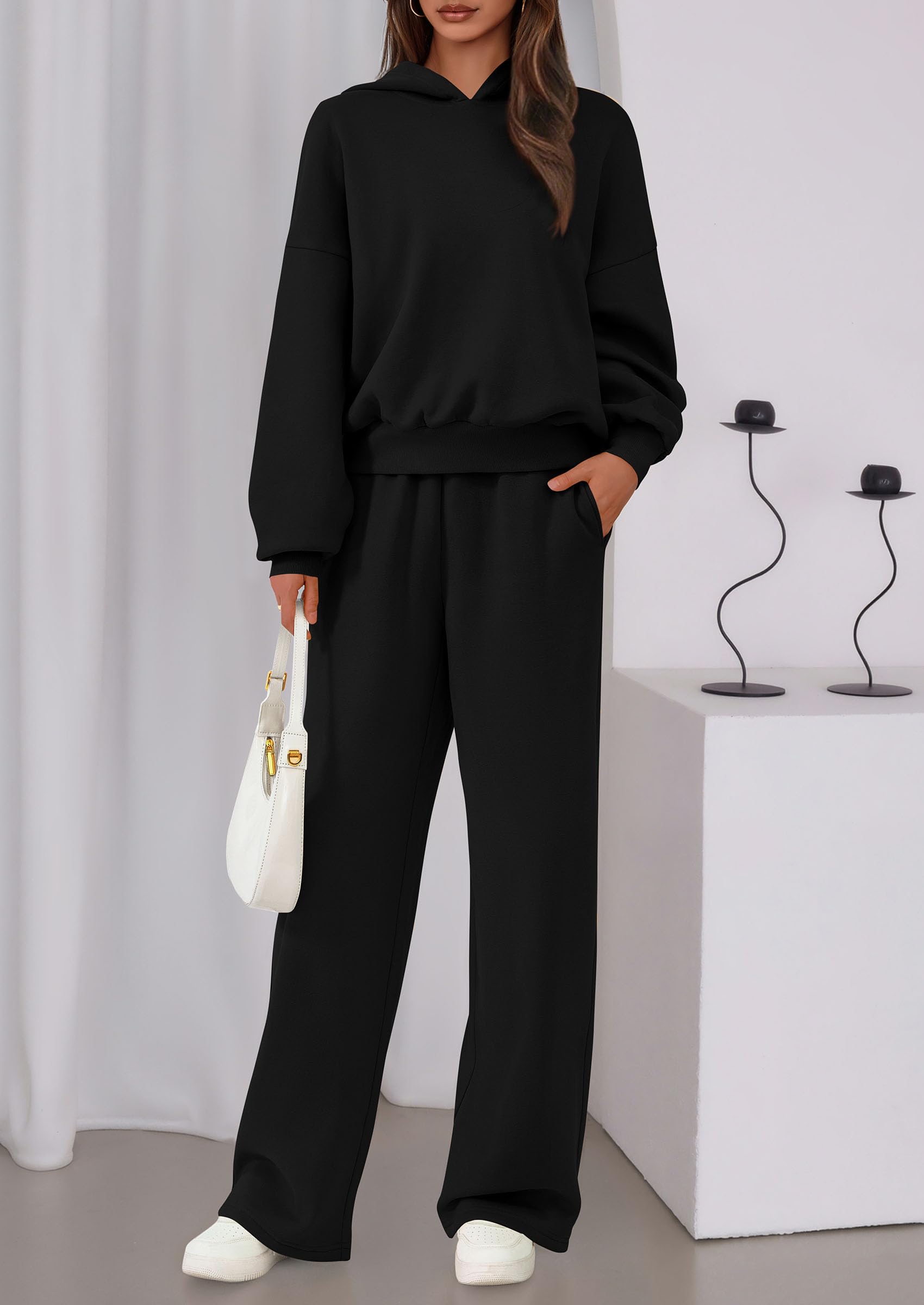 PRETTYGARDEN Womens Sweatsuits 2 Piece Set Casual Winter Long Sleeve Hoodie Loose Wide Leg Sweatpants Fall Tracksuit
