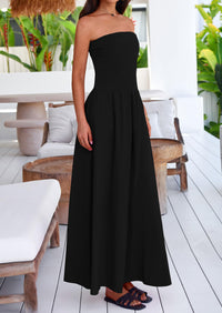 Strapless Patchwork Long Flowy Elegant Tube Top Maxi Dresses with Pockets