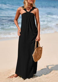 Casual Sleeveless Strappy Loose Flowy Beach Maxi Dress with Pockets