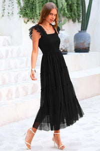 Casual Sleeveless Smocked Ruffle Tulle Flowy Beach Sundress