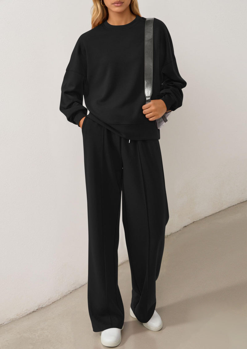 PRETTYGARDEN 2 Piece Sets For Women Fall Trendy Long Sleeve Sweatshirt Wide Leg Pants Loungewear Set Matching Sweatsuit