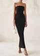 Strapless Tube Bodycon Ruched Slit Maxi Dresses