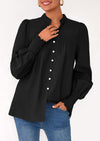 PRETTYGARDEN Womens Fall Lantern Long Sleeve Shirts Trendy Button V Neck Pleated Henley Tops Loose Work Blouses