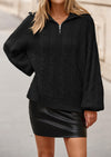 BTFBM Sweaters for Women Fall Fashion Loose Quarter Zip Pullover Collared Long Sleeve Cable Knit Winter Clothes