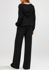 PRETTYGARDEN Women's 2 Piece Fall Lounge Sets Zip Up Hoodie Wide Leg Pants Tracksuit Matching Travel Outfits Clothes