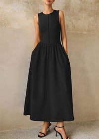 Casual Sleeveless Patchwork Knit Flowy Beach Maxi Dresses