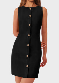 Business Sleeveless Button Down Elegant Work Office Formal Short Dresses