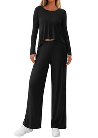 PRETTYGARDEN Women's 2 Piece Fall Sets  Casual Long Sleeve Shirts Wide Leg Pants Lounge Travel Outfits Fashion Clothing