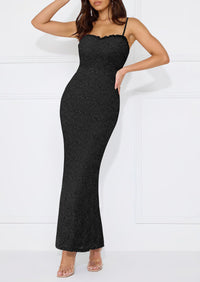 Elegant Spaghetti Strap Lace Floral Bodycon Maxi Dress