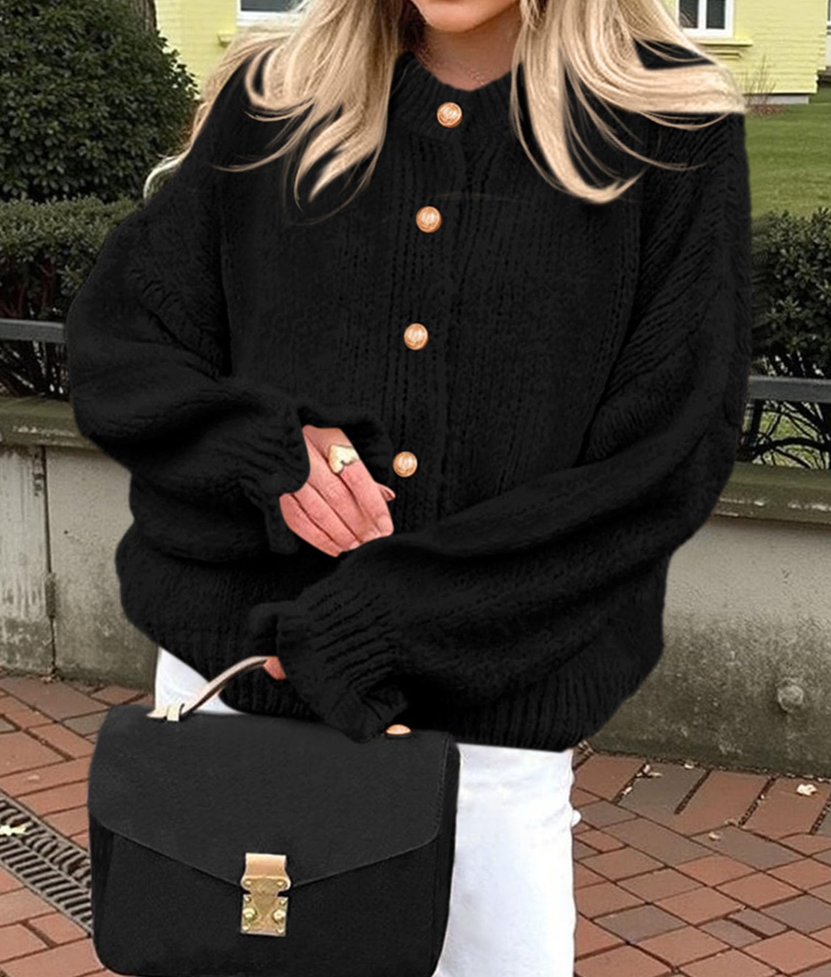 PRETTYGARDEN Womens Cropped Cardigans Trendy PRETTYGARDEN Long Sleeve Cropped Sweaters for Women Ruffle Oversized CardiganRuffle Open Front Chunky Knit Sweater Oversized Button Down Fall Clothes PRETTYGARDEN