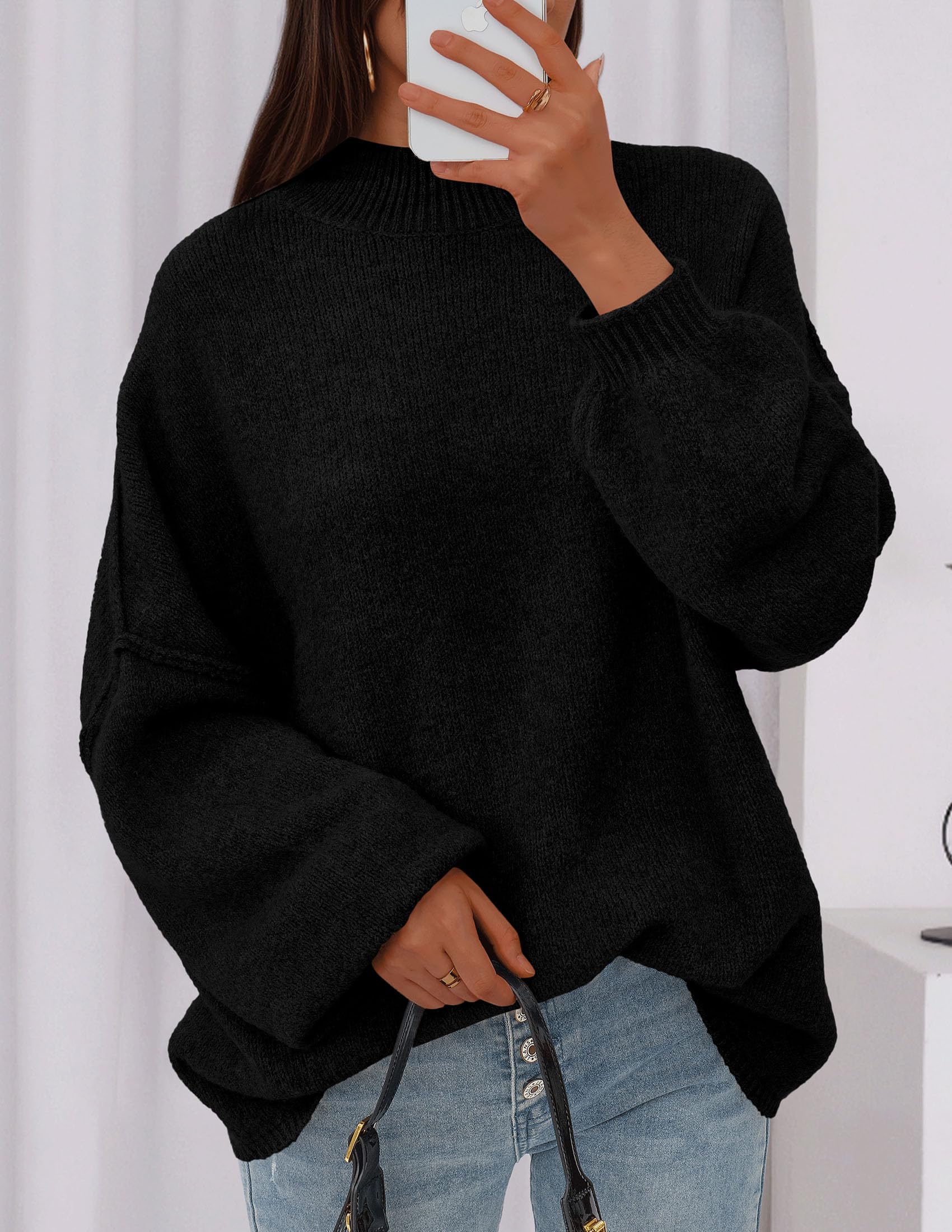 PRETTYGARDEN Women's Fall Oversized Sweaters Chunky Knit Mock Neck Long Sleeve Casual Trendy Pullover Winter Clothes PRETTYGARDEN