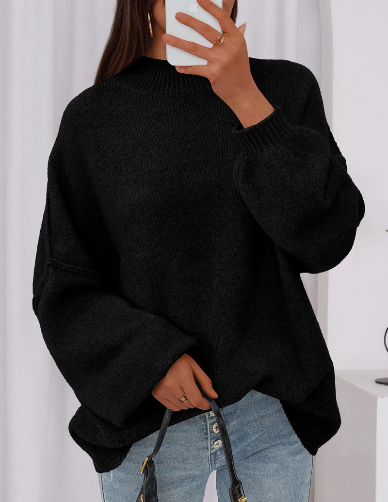 PRETTYGARDEN Women's Fall Oversized Sweaters Chunky Knit Mock Neck Long Sleeve Casual Trendy Pullover Winter Clothes PRETTYGARDEN