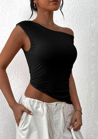 Off The Shoulder Sleeveless One Shoulder Ruched Asymmetrical Y2K Tank Top