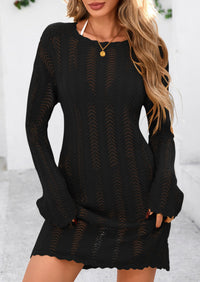 Crochet Knit Hollow Out Beach Vacation Cover Ups Dress