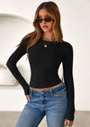 PRETTYGARDEN Womens Summer Fall Long Sleeve Shirts Ribbed Knit Fitted Basic Tee Going Out Tops Underscrub Casual Outfits