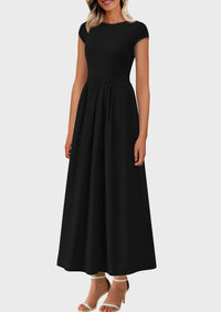 Casual Cap Sleeve Patchwork A Line Flowy Elegant Homecoming Maxi Dress