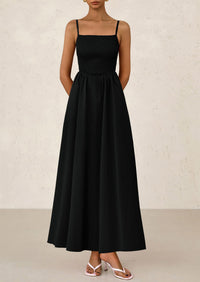 Smocked Beach Casual Spaghetti Strap Swing A Line Flowy Maxi Dresses